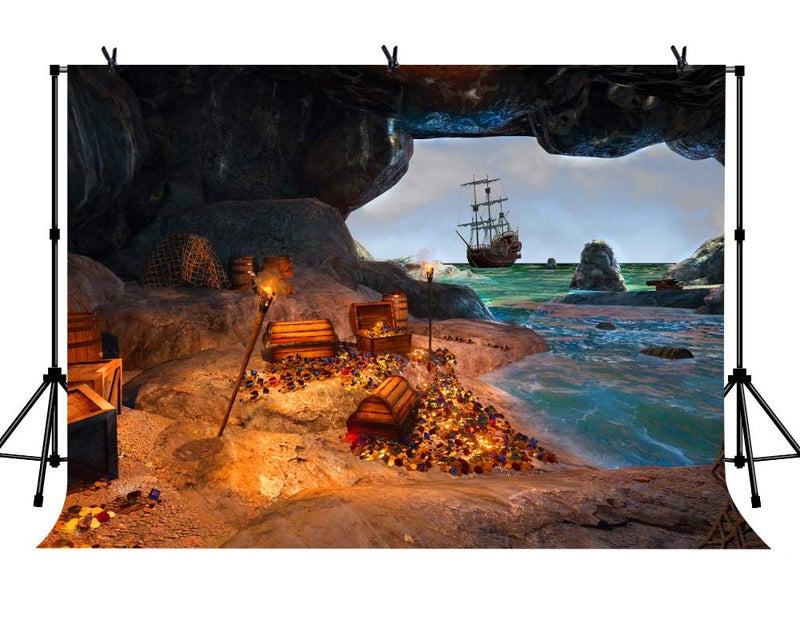LYLYCTY 7x5ft Treasure Chest Background Pirate Ship Jewellery Photography Backdrop Nautical Marine Summer Holiday Boy Children Girl Kid Artistic Portrait Photo Studio Props Wallpape LYLS1073 - Image 1